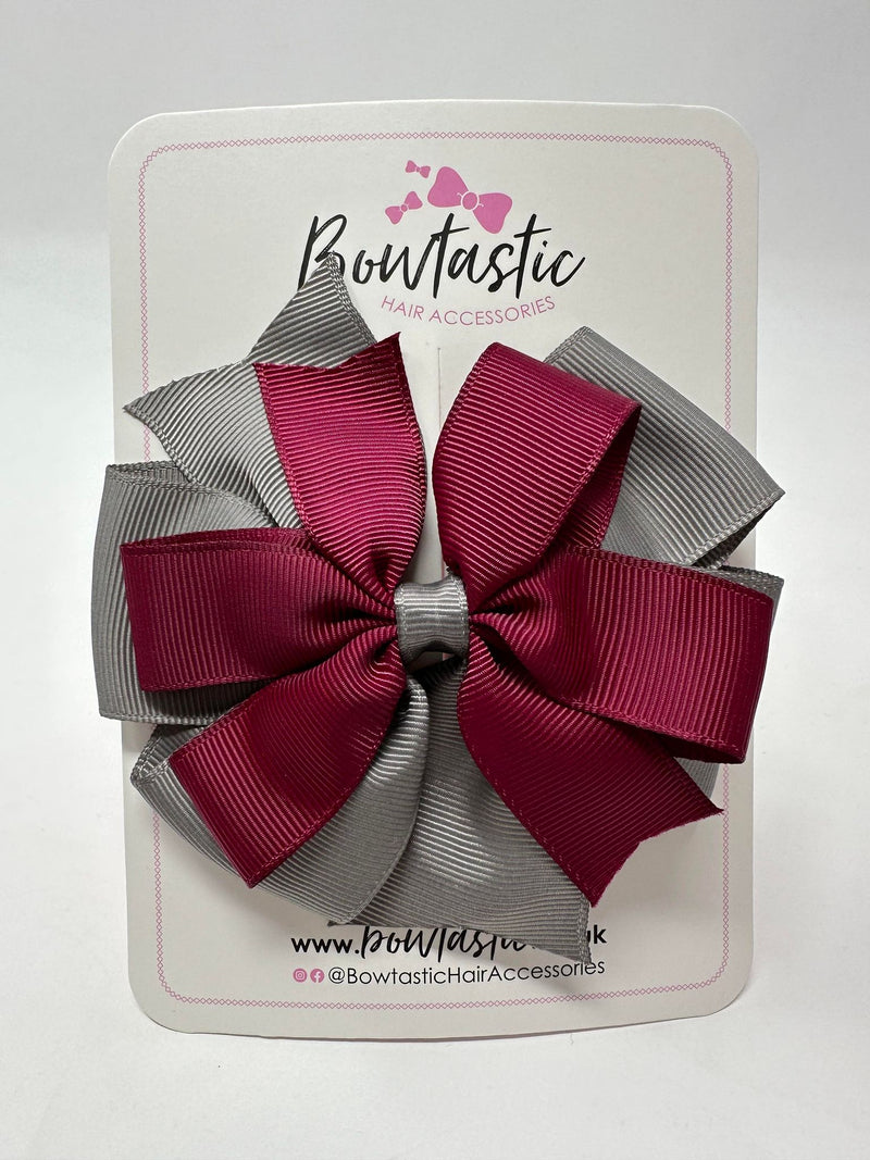 4 Inch Double Pinwheel Bow - Wine & Metal Grey