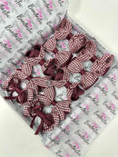 School Bundle - 3 Inch Bows Thin Elastic - Burgundy Gingham - 10 Pack