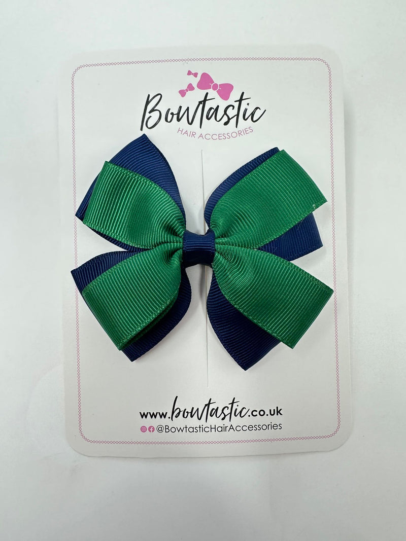 3.5 Inch Butterfly Bow - Forest Green & Navy