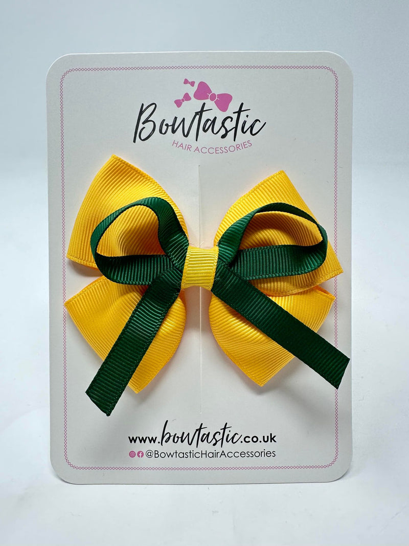 3.5 Inch Flat Bow - Forest Green & Yellow Gold