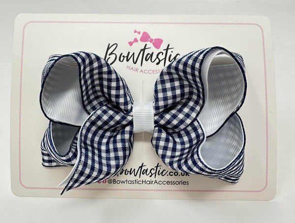 4 Inch Double Ribbon Bow - Navy & White Gingham