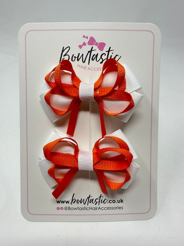 2.5 Inch Bows - Orange & White - 2 Pack