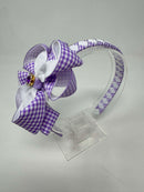 4 inch Flower Alice Band - Lilac & White Gingham