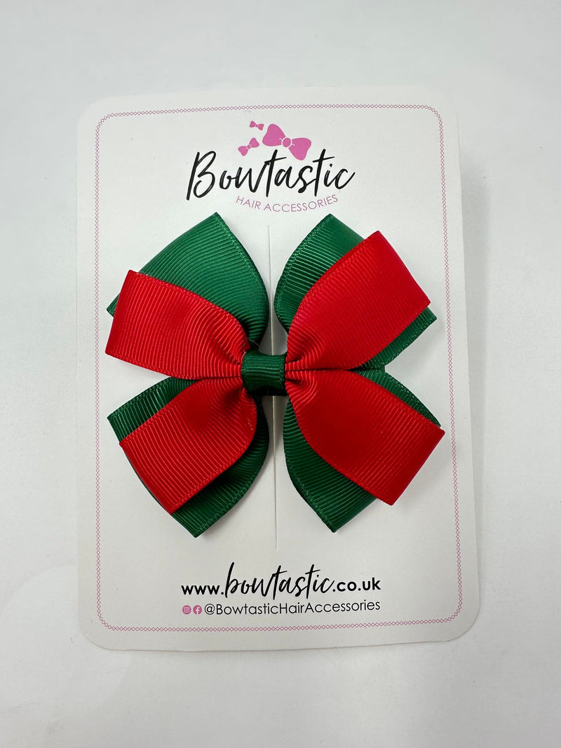 3.5 Inch Butterfly Bow - Forest Green & Red