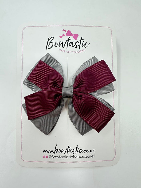 3.5 Inch Butterfly Bow - Burgundy & Metal Grey