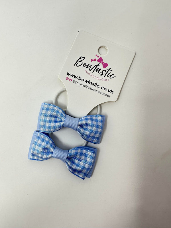 1.75 Inch Bow Thin Elastic - Blue Gingham - 2 Pack