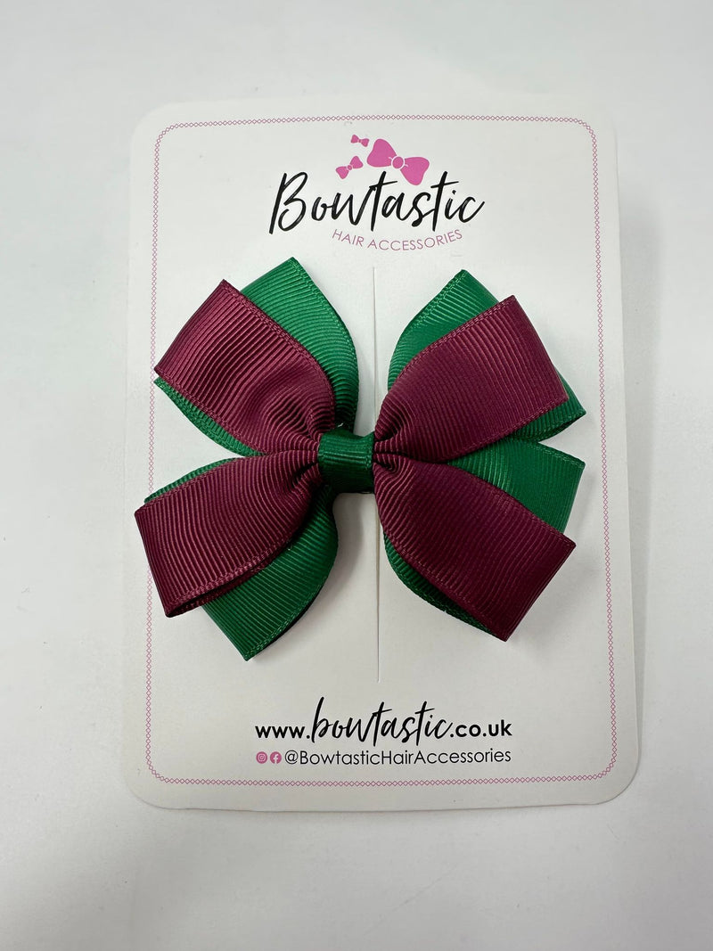 3.5 Inch Butterfly Bow - Forest Green & Burgundy