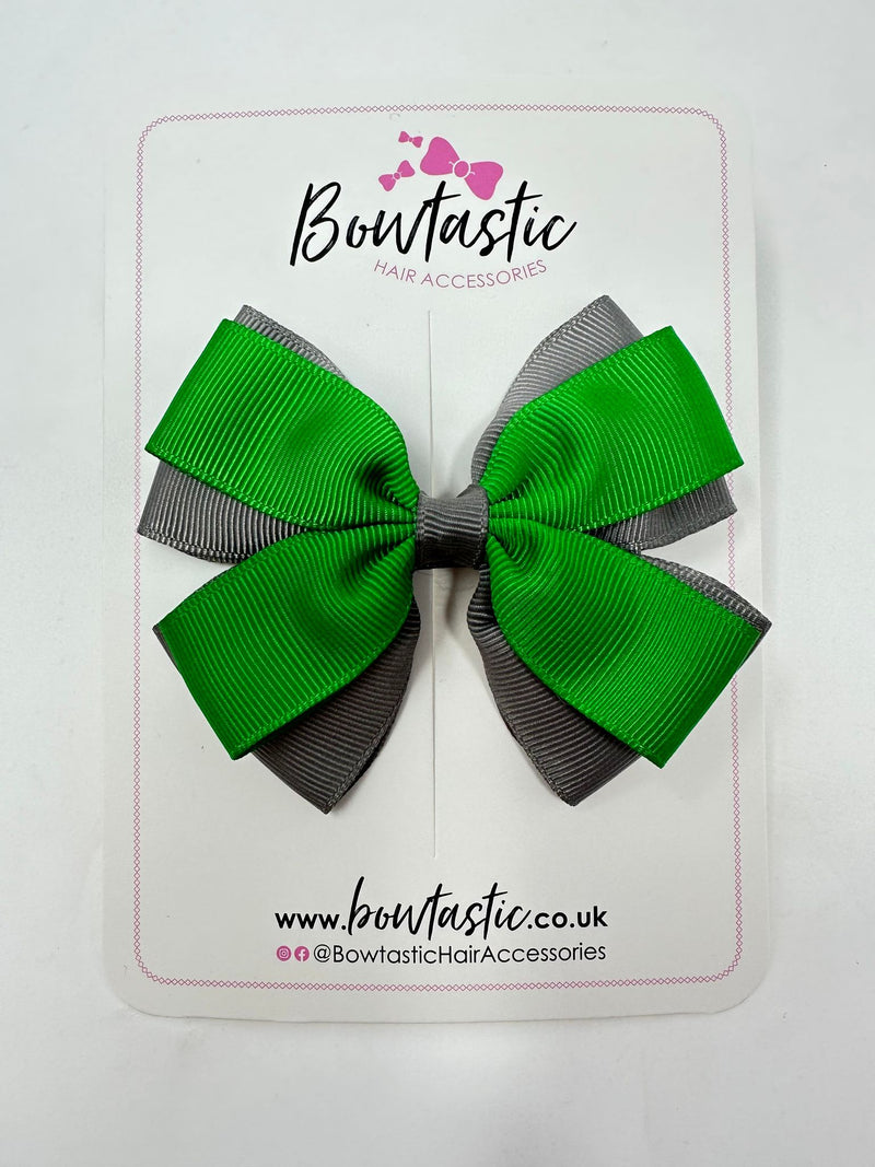 3.5 Inch Butterfly Bow - Emerald Green & Metal Grey