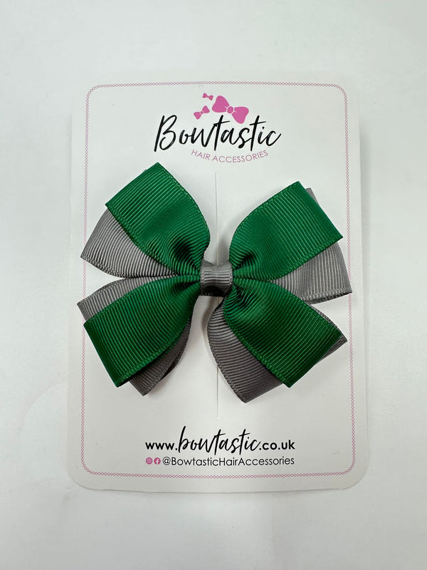 3.5 Inch Butterfly Bow - Forest Green & Metal Grey