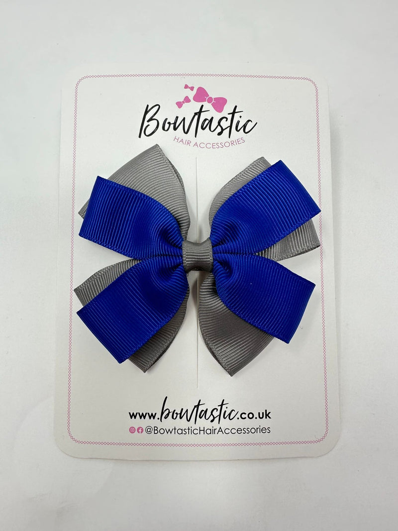 3.5 Inch Butterfly Bow - Cobalt & Metal Grey