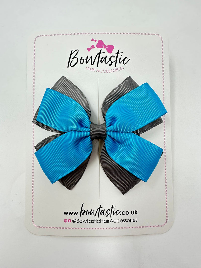 3.5 Inch Butterfly Bow - Turquoise & Metal Grey