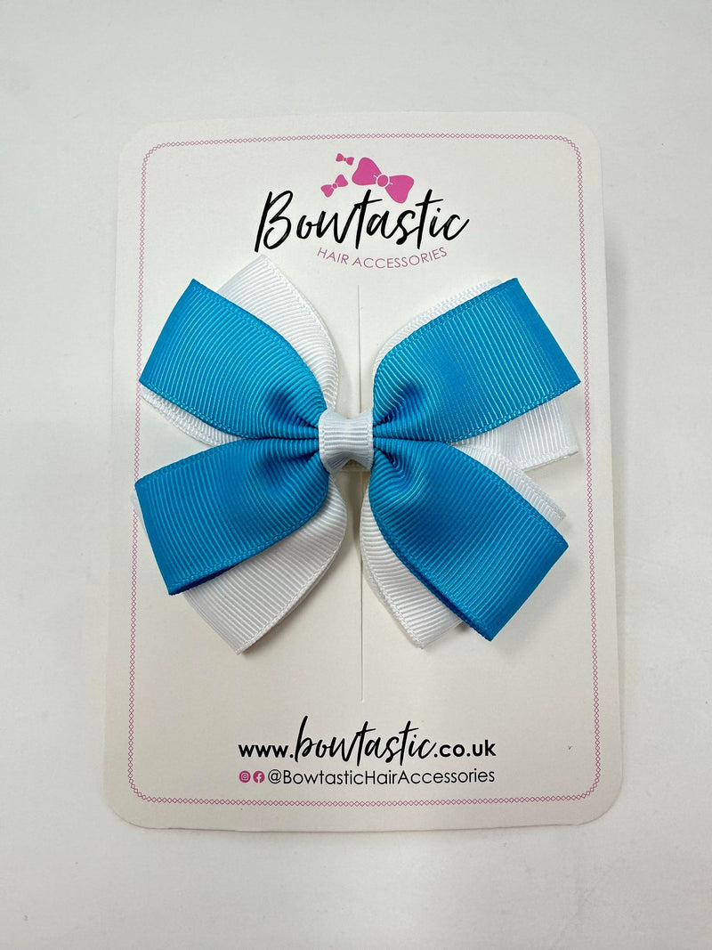 3.5 Inch Butterfly Bow - Turquoise & White