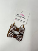 1.75 Inch Bow Thin Elastic - Turftan & Brown Gingham - 2 Pack