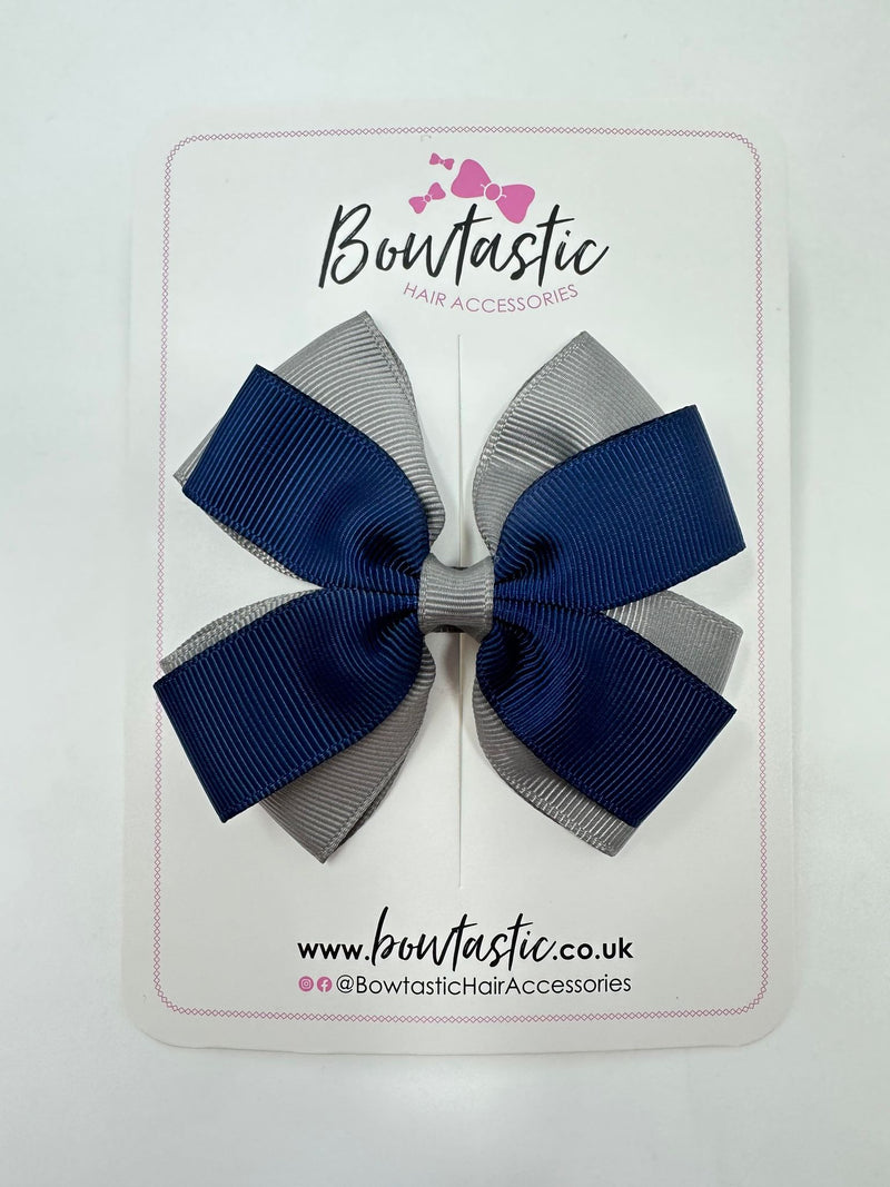 3.5 Inch Butterfly Bow - Navy & Metal Grey