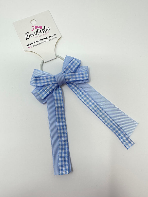 3 Inch Loop Tail Bow Thin Elastic - Blue Gingham