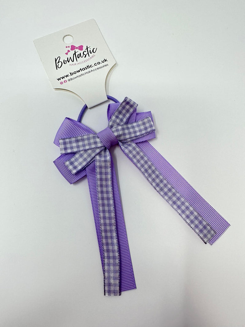 3 Inch Loop Tail Bow Thin Elastic - Lilac Gingham