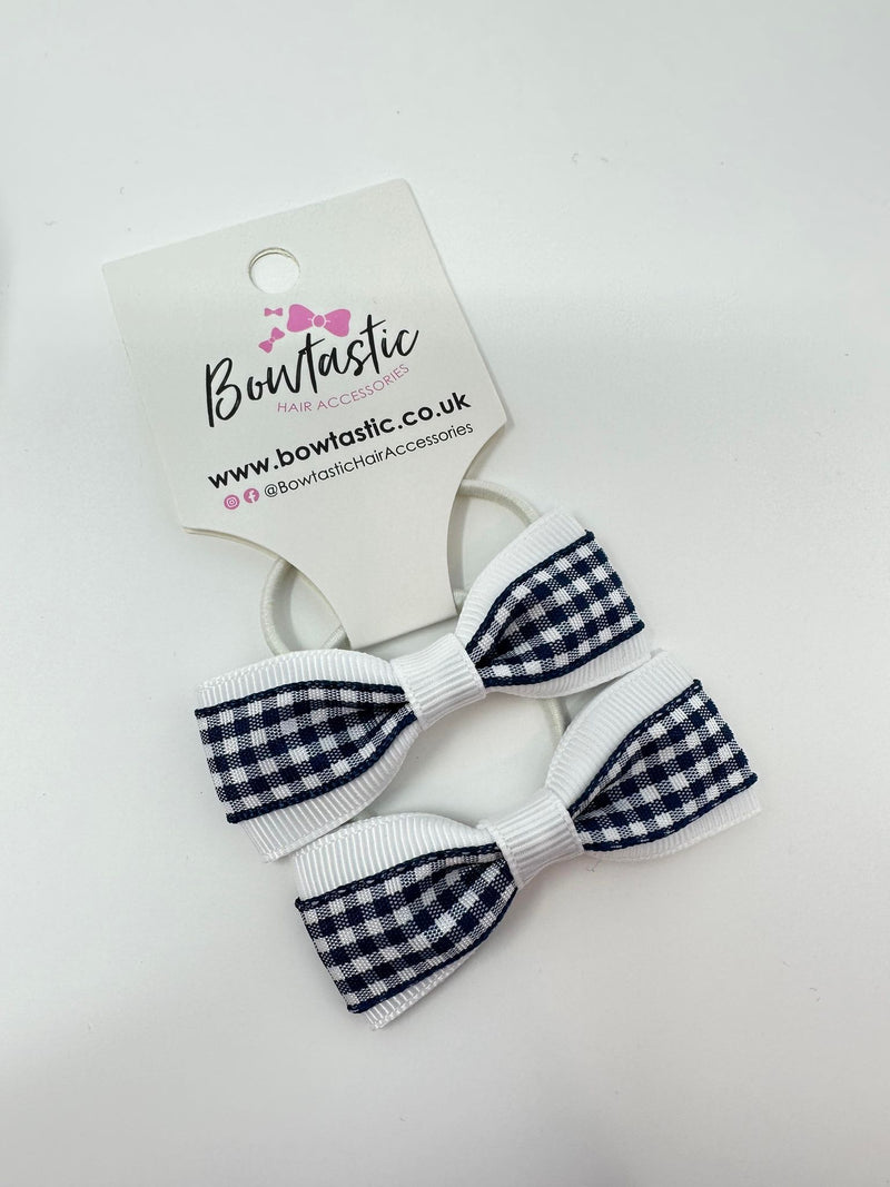 2.25 Inch Tuxedo Bow Thin Elastic - Navy & White Gingham - 2 Pack