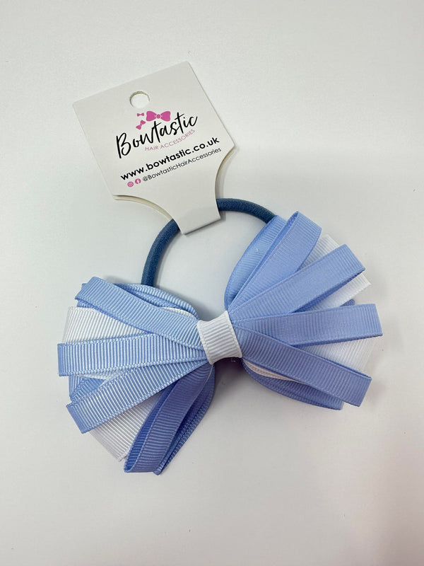 4 Inch Loop Bow Bobble - Bluebell & White