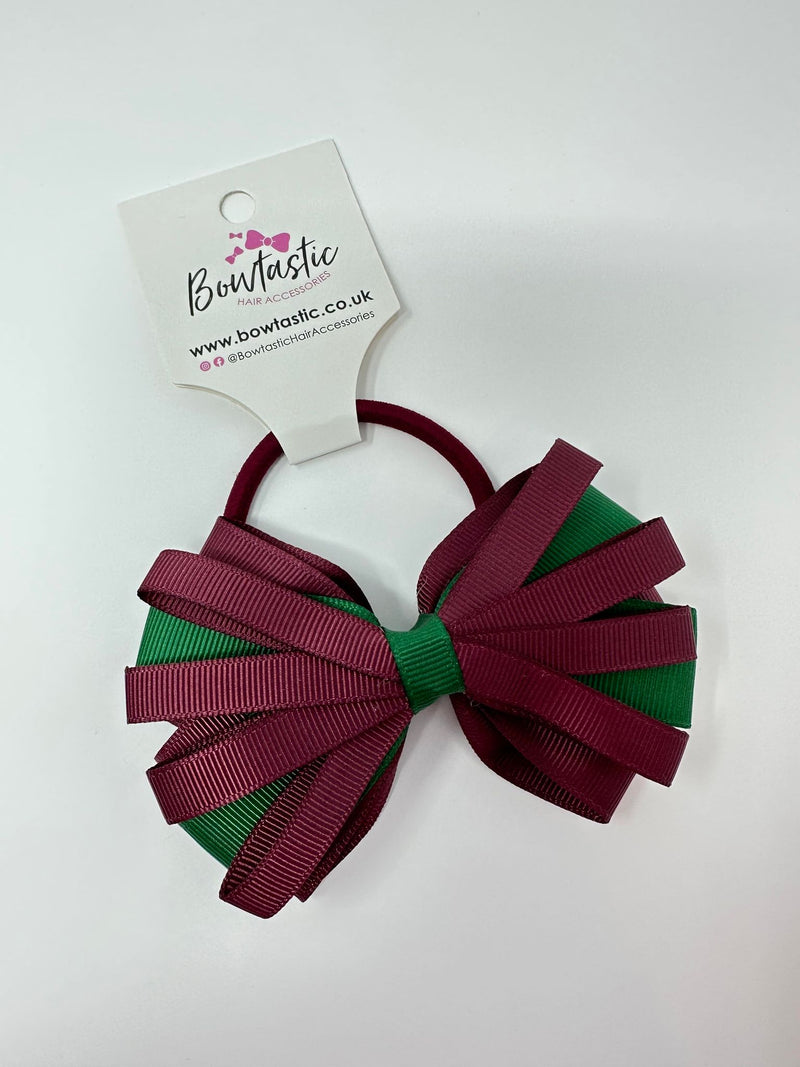 4 Inch Loop Bow Bobble - Forest Green & Burgundy