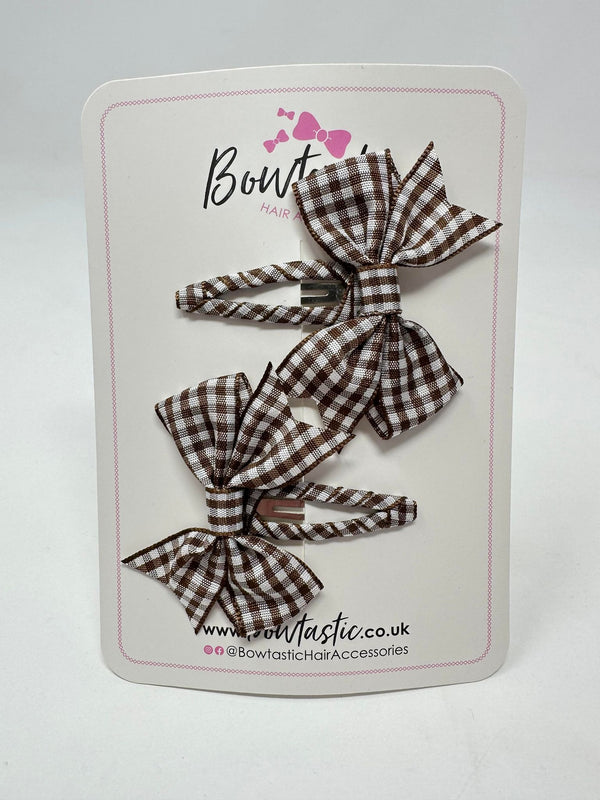 2 Inch Snap Clips - Brown Gingham - 2 Pack