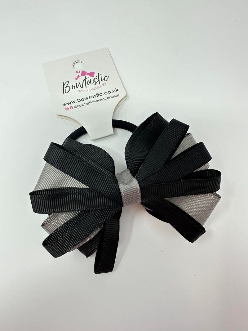 4 Inch Loop Bow Bobble - Black & Metal Grey