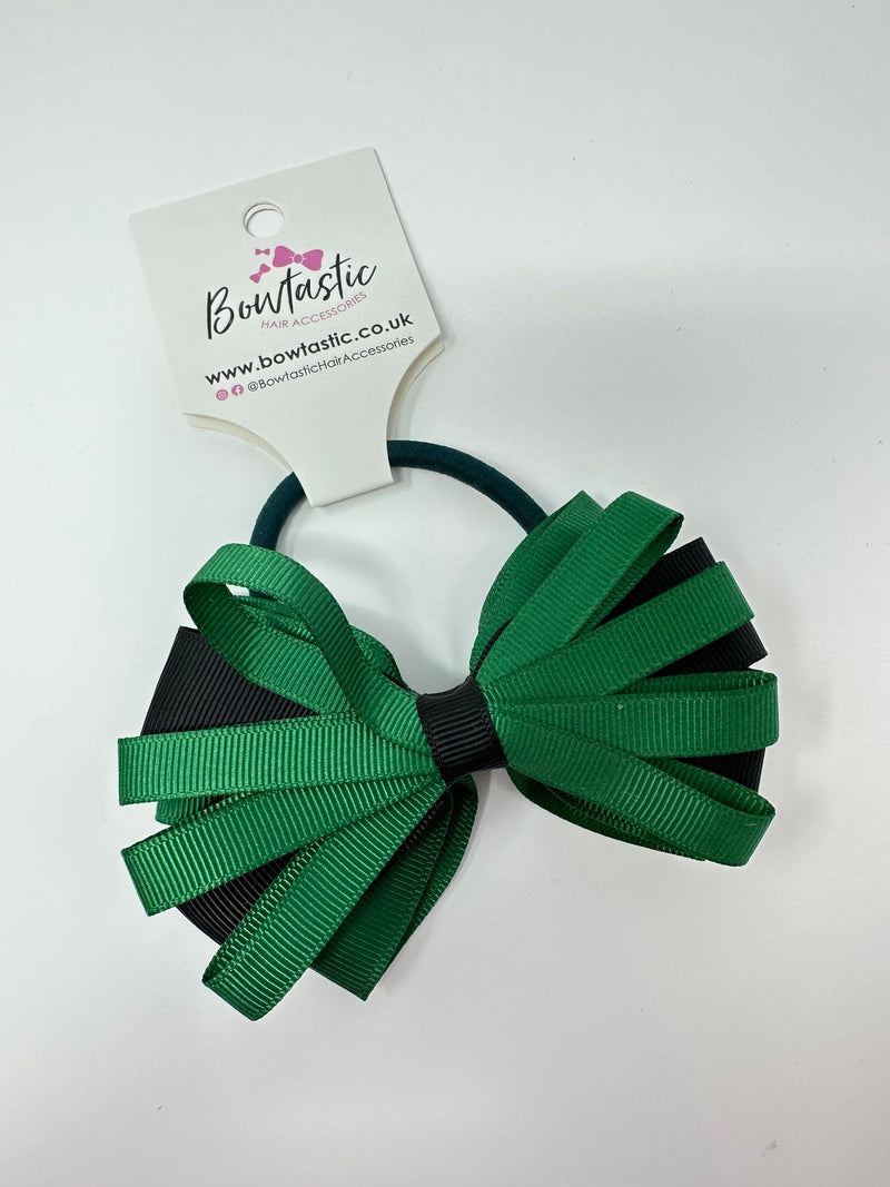 4 Inch Loop Bow Bobble - Forest Green & Black