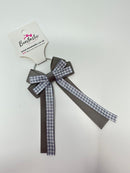 3 Inch Loop Tail Bow Thin Elastic - Grey Gingham