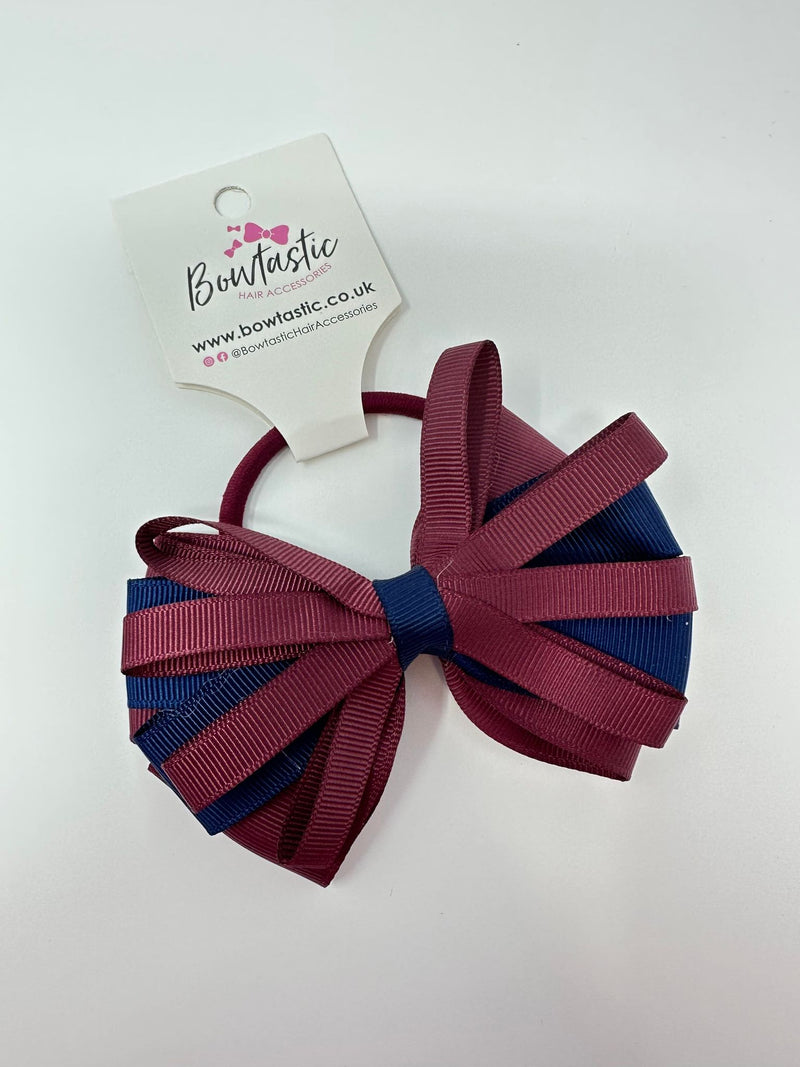 4 Inch Loop Bow Bobble - Burgundy & Navy