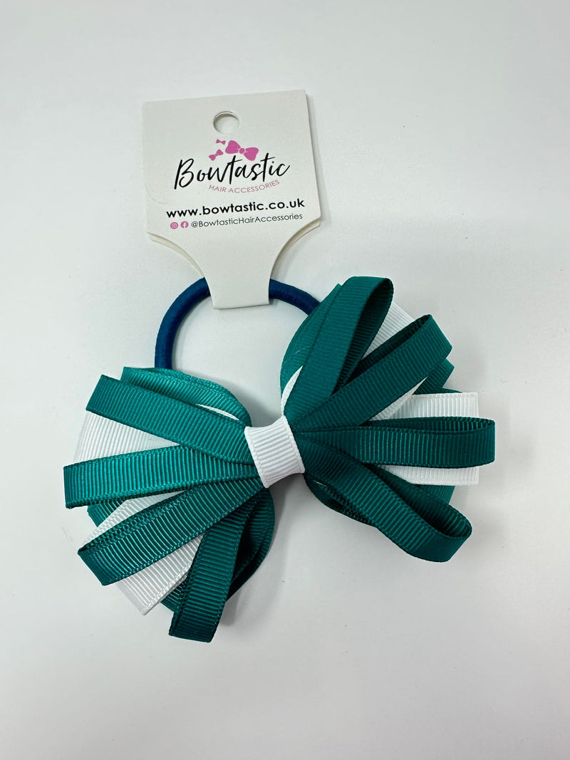 4 Inch Loop Bow Bobble - Jade Green & White