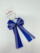 3 Inch Loop Tail Bow Thin Elastic - Royal Blue Gingham