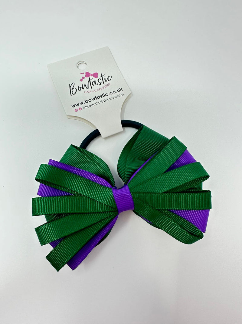 4 Inch Loop Bow Bobble - Purple & Forest Green