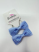 2.25 Inch Tuxedo Bow Thin Elastic - Light Blue Gingham - 2 Pack