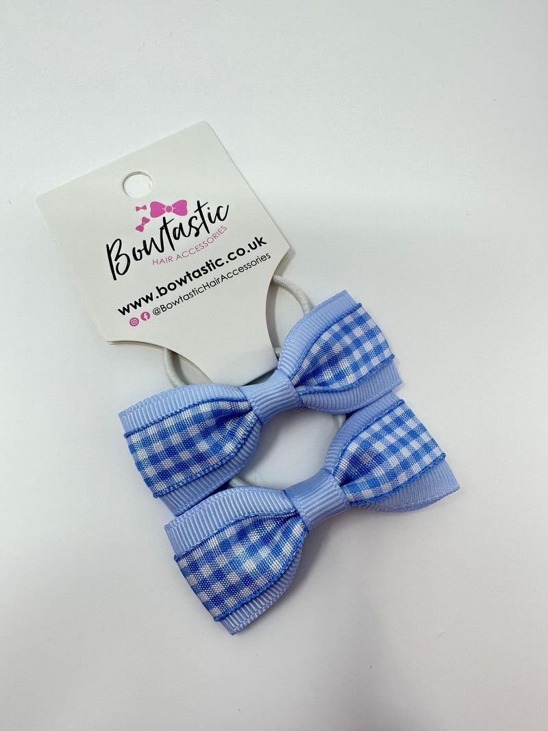 2.25 Inch Tuxedo Bow Thin Elastic - Blue Gingham - 2 Pack