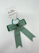 3.25 Inch Tail Bow Thin Elastic - Forest Green & Green Gingham
