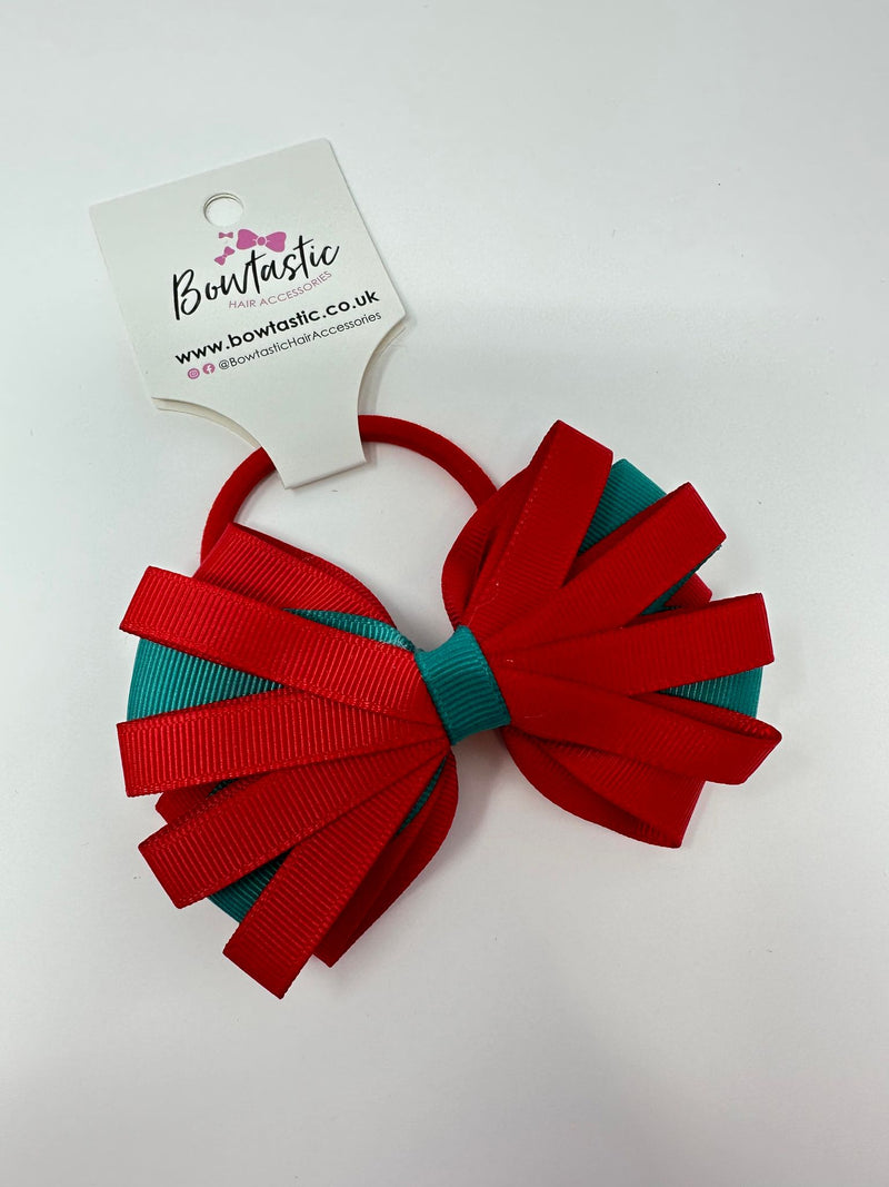 4 Inch Loop Bow Bobble - Jade Green & Red