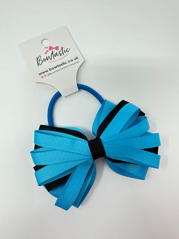 4 Inch Loop Bow Bobble - Turquoise & Black