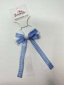 3 Inch Loop Tail Bow Thin Elastic - Light Blue & White Gingham