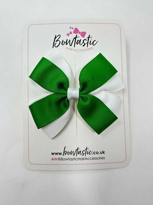 3.5 Inch Butterfly Bow - Emerald Green & White