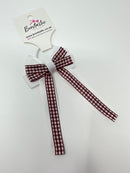3 Inch Loop Tail Bow Thin Elastic - Burgundy & White Gingham