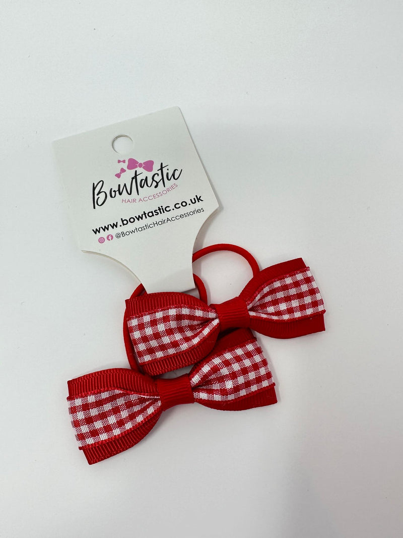 2.25 Inch Tuxedo Bow Thin Elastic - Red Gingham - 2 Pack