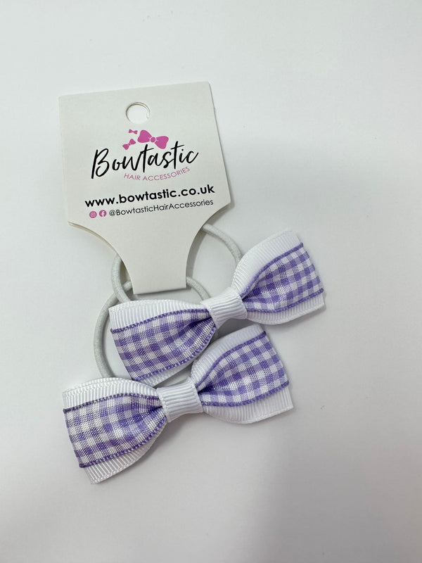 2.25 Inch Tuxedo Bow Thin Elastic - Lilac & White Gingham - 2 Pack