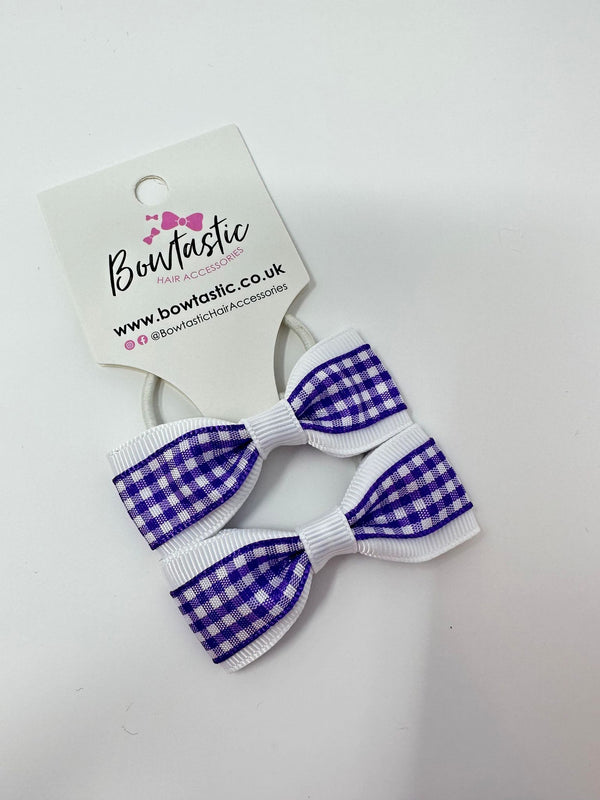 2.25 Inch Tuxedo Bow Thin Elastic - Purple & White Gingham - 2 Pack