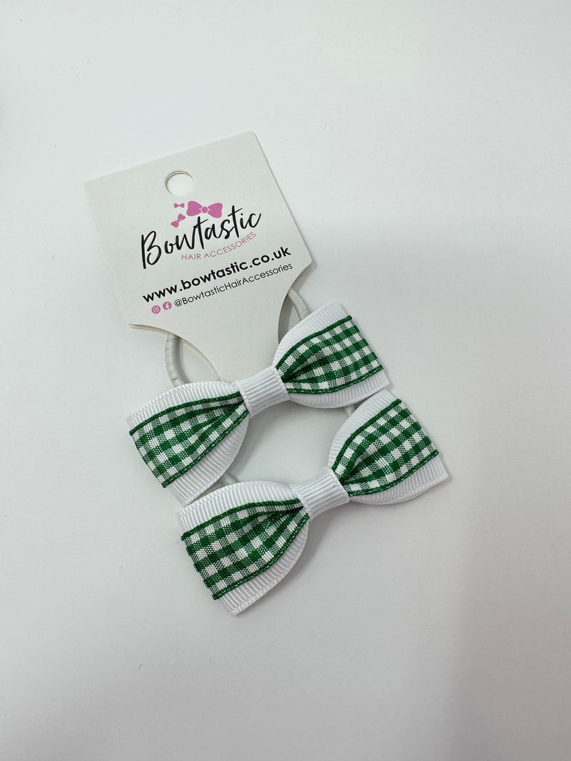 2.25 Inch Tuxedo Bow Thin Elastic - Green & White Gingham - 2 Pack