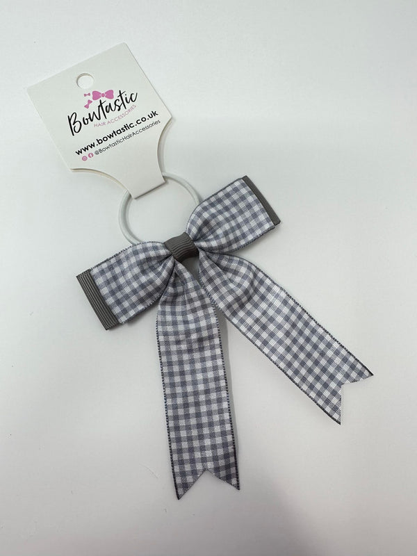 3.25 Inch Tail Bow Thin Elastic - Grey Gingham
