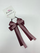 3 Inch Loop Tail Bow Thin Elastic - Burgundy Gingham