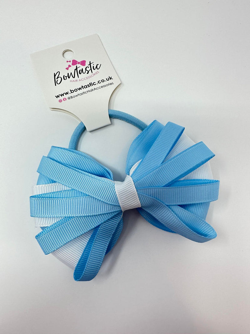 4 Inch Loop Bow Bobble - Blue Topaz & White