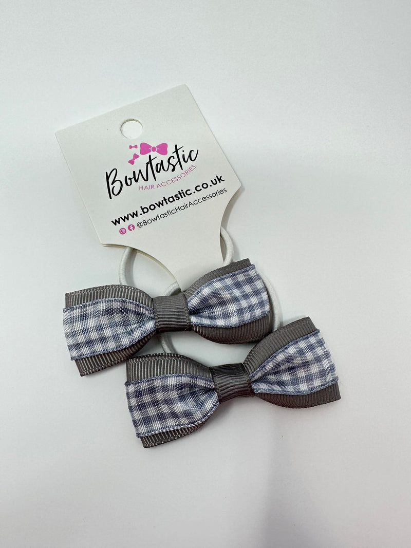 2.25 Inch Tuxedo Bow Thin Elastic - Grey Gingham - 2 Pack