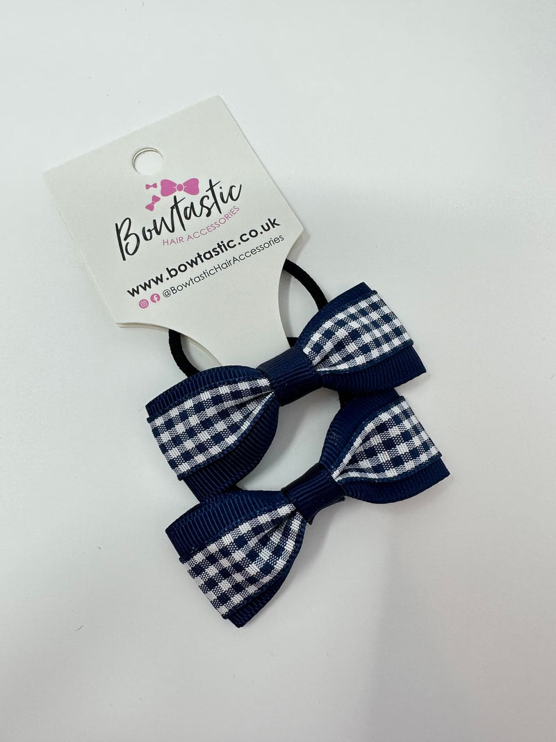 2.25 Inch Tuxedo Bow Thin Elastic - Navy Gingham - 2 Pack