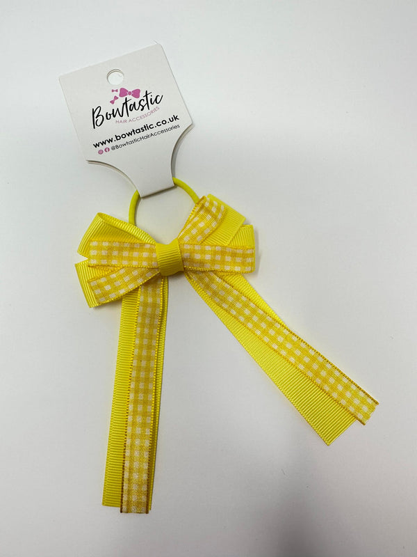 3 Inch Loop Tail Bow Thin Elastic - Yellow Gingham