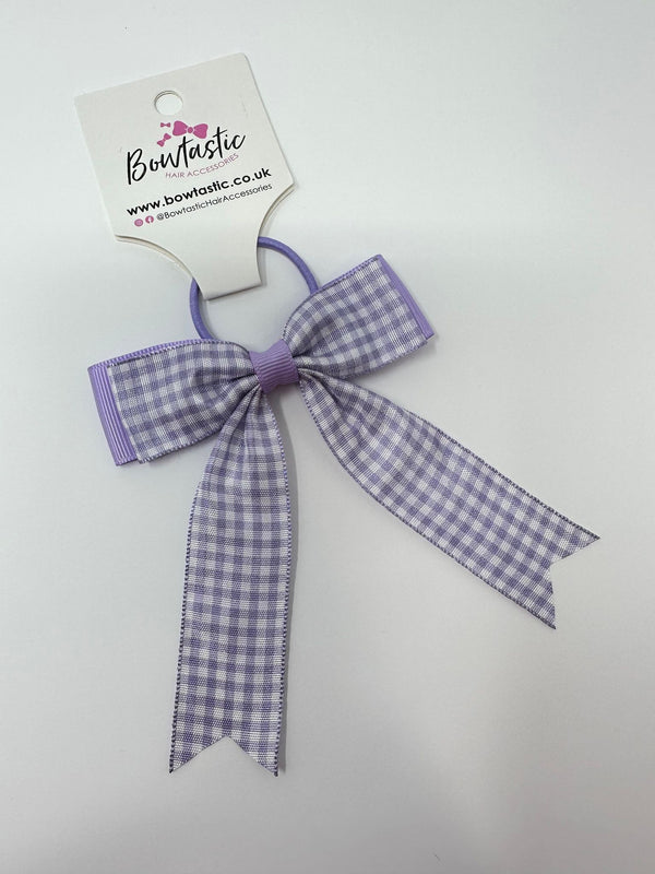 3.25 Inch Tail Bow Thin Elastic - Lilac Gingham